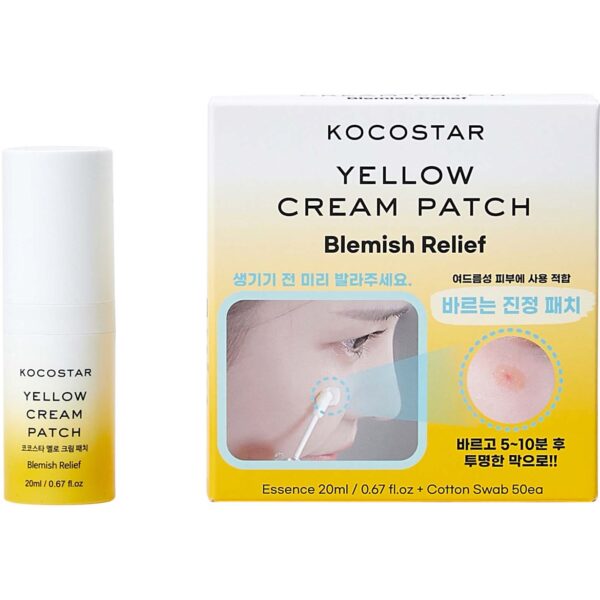 KOCOSTAR Yellow Cream Patch Blemish Relief Essence + Cotton Swabs